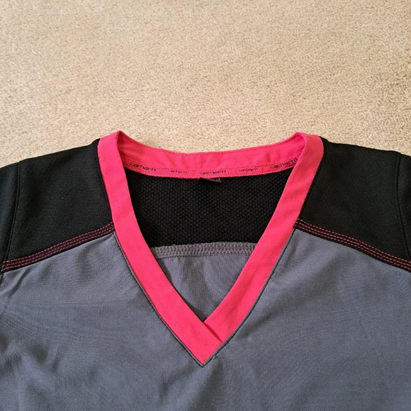 Carhartt Force Scrubs Top Women's Small V-neck Black Grey Pink Short Sleeve - Picture 9 of 13